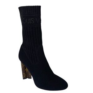 Louis Vuitton Silhouette Sock Ankle Boots Monogram Heel Logo Knit EU 35 US 5